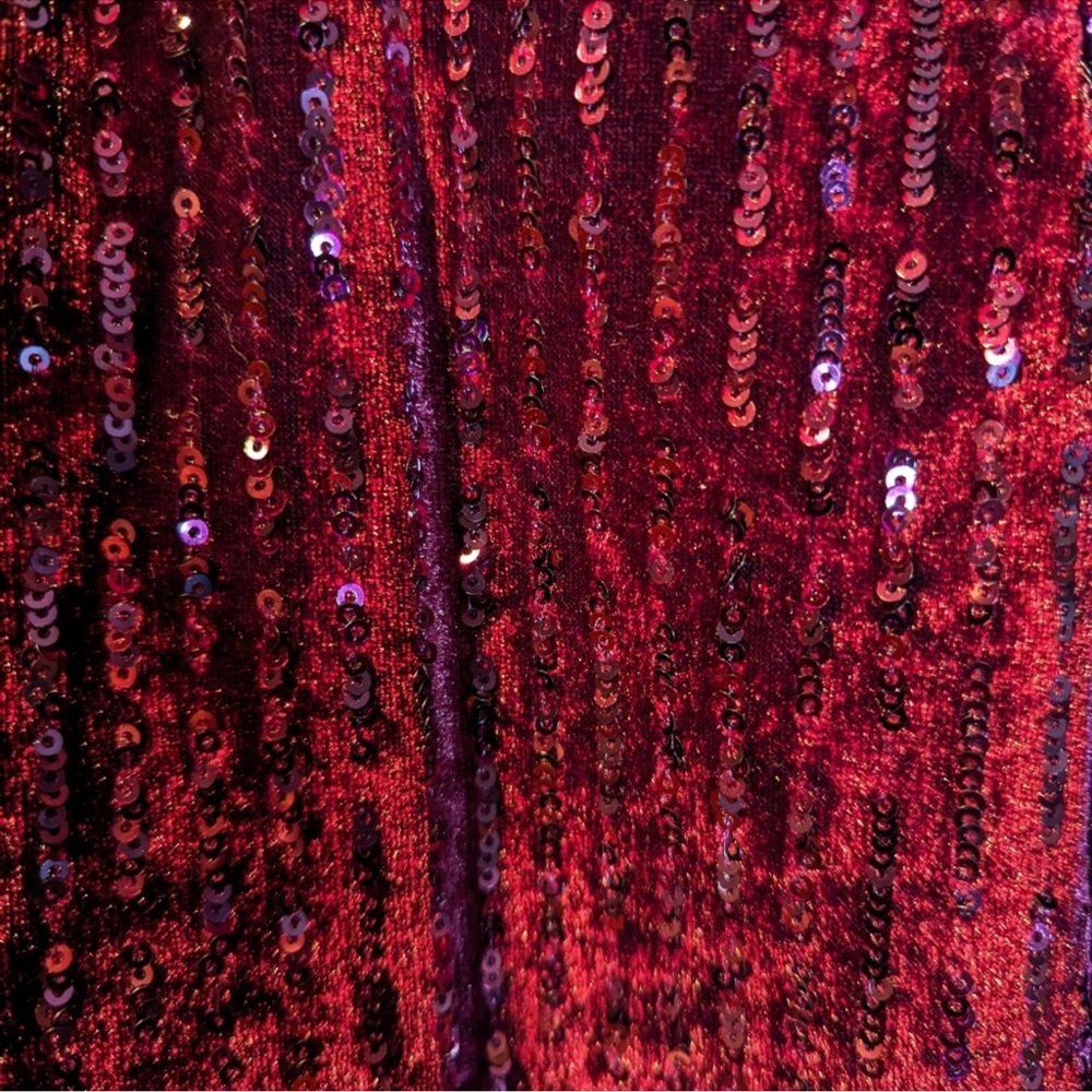 JULIA JORDAN Velvet Ribbing Foil Long Sleeve Dress Wine Red Faux Wrap, Size: 10 - Picture 7 of 8